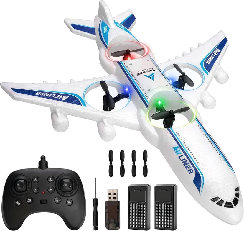 Rc Drone Remote Control Airplane -2.4GHz Foam V17 Jet Fighter Stunt,360° Drop-Resistant Stunt Spin Remote & Light RC Airplane with 2 Batteries for Kids Boys Girls (White)