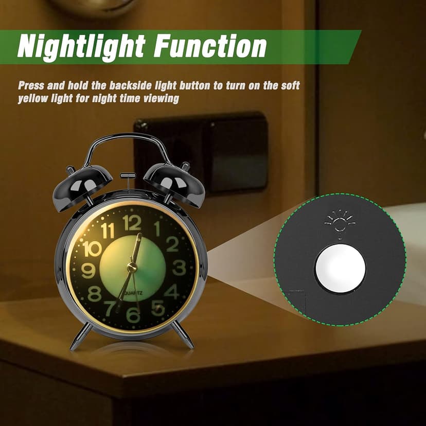 AYRELY® Super Loud Alarm Clock for Heavy Sleepers Adults,Twin Bell Retro 4 Inch Silent Non-Ticking Quartz with Backlight, Luminous dial, Alarm Clocks for Bedrooms Bedside (Silver)