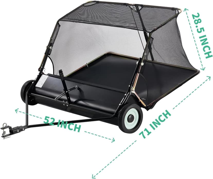 KARHDIR 52 in Tow Behind Lawn Sweeper, 26 cu.ft. Large Yard Sweeper, Adjustable Sweeping Height, Heavy Duty Leaf & Grass Collector with Dumping Rope, Pull Behind Sweepers for Debris Grass Clippings