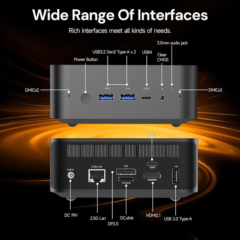 Reatan AI Oculink Mini Barebone PC AMD Ryzen 7 255 (8C/16T Upgraded 8745HS) Radeon 780M NO SSD & NO RAM & NO OS 8K Quad-Screen Display Desktop Gaming Mini Computers WiFi 7 BT:5.4 Built-in Speaker