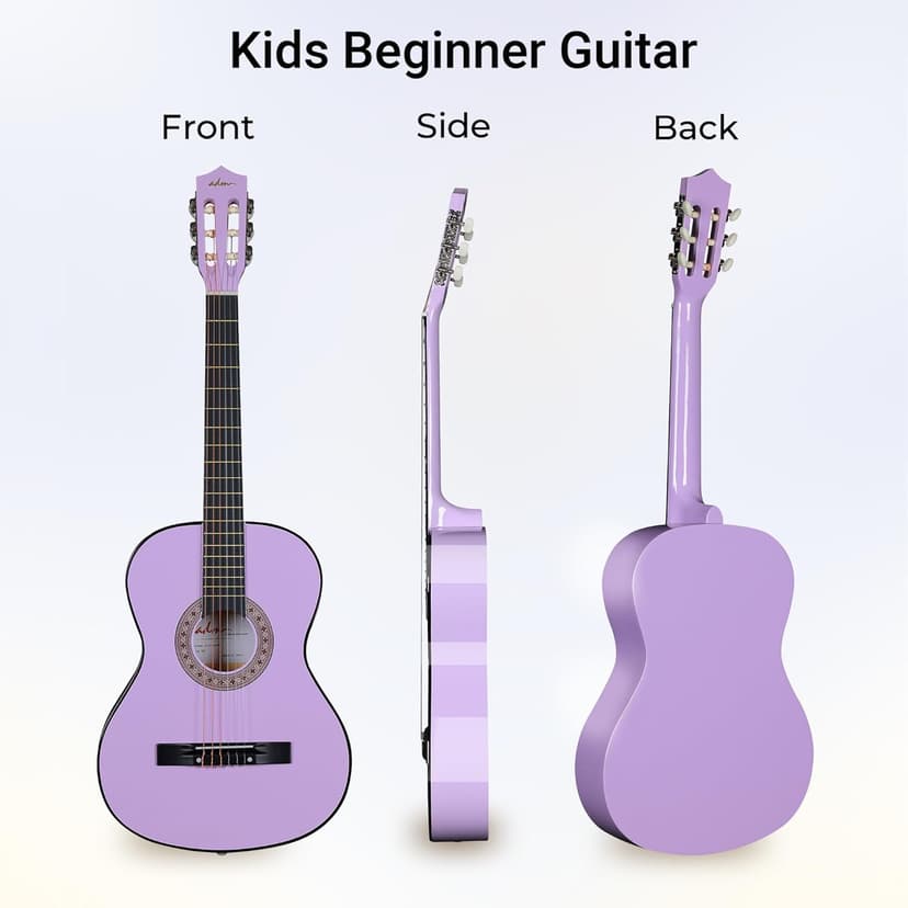 ADM Beginner Acoustic Classical Guitar 38 Inch Nylon Strings Wooden Guitar Bundle Kit for Kid Boy Girl Student Youth Guitarra Online Lessons with Gig Bag, Strap, Tuner, Strings, Purple