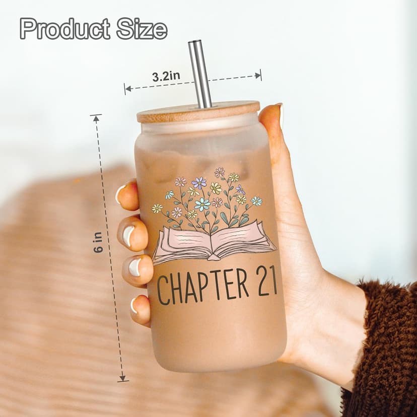 Birthday Gifts for 21 Year Old Female Friend, 2005 Daughter Turning 21, Happy 21st Bday Gifts Idea, 16oz Glass Coffee Tumbler Coolife Chapter 21 Cup, 21st Birthday Gifts for Women Her, 21 year old Girl B0F37WPTCQ