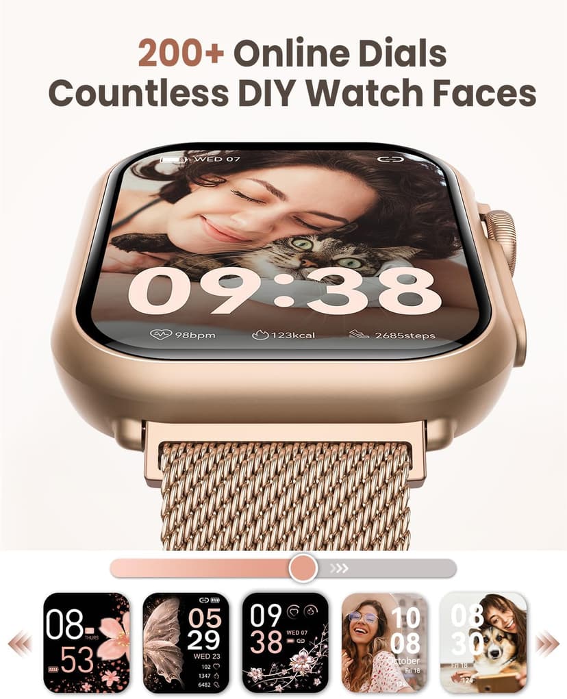 Smart Watch for Android/iPhone, 5ATM Fitness Watches for Women with 110+ Sports Modes, Bluetooth Calls/Messages/App Notifications, Health Monitor Blood Pressure/Heart Rate/SpO2/Sleep, Gifts for Women