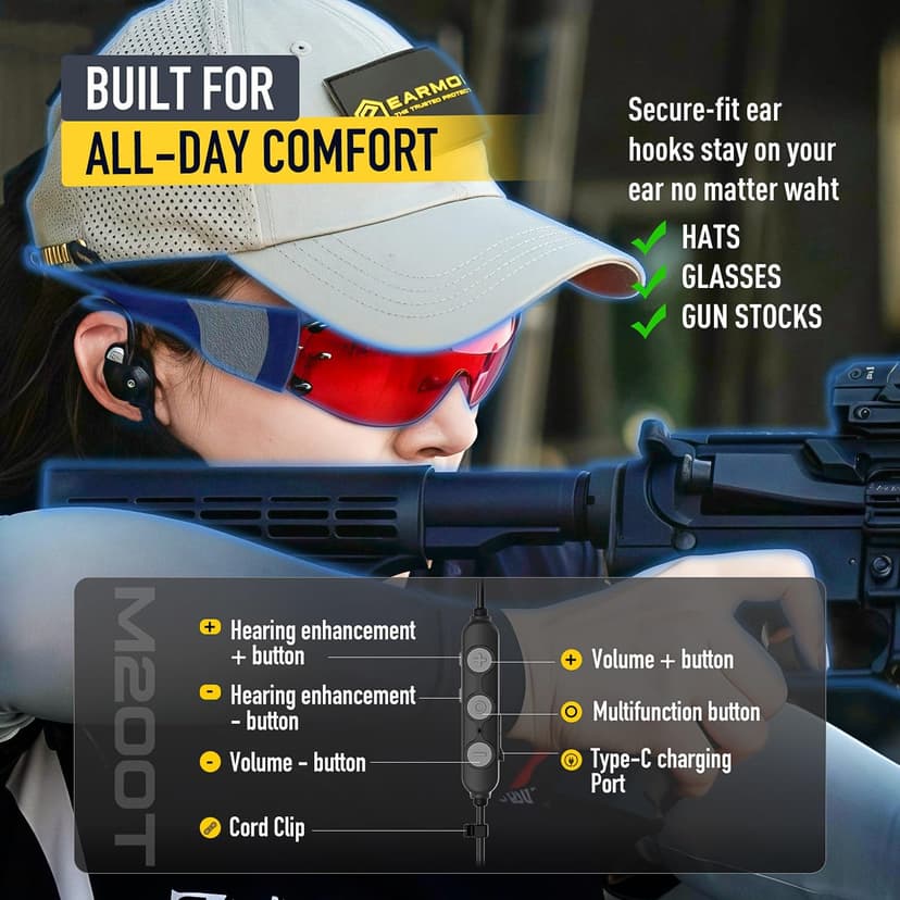 EARMOR Electronic Shooting Ear Protection Bluetooth 5.4, Shooting Ear Buds NRR 26dB Noise Cancelling & 6X Sound Amplication