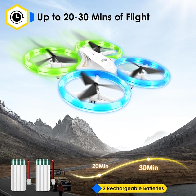 Drones for Kids, RC Drone with Cool Led Lights Mini Remote Control Beginner Drone Indoor Outdoor RC Quadcopter with 3D Flip and 2 Rechargeable Battery Flying Toys Gift for Boys Girls, White