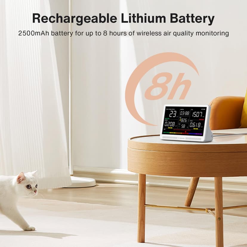 16 in 1 Air Quality Monitor Indoor 7" Large Display 9 AQI+7 Alerts, CO2 Monitor Air Quality Tester for CO2, TVOC, PM2.5 PM1.0 PM10, HCHO Temperature Humidity AQI & Time Air Quality Meter for Home