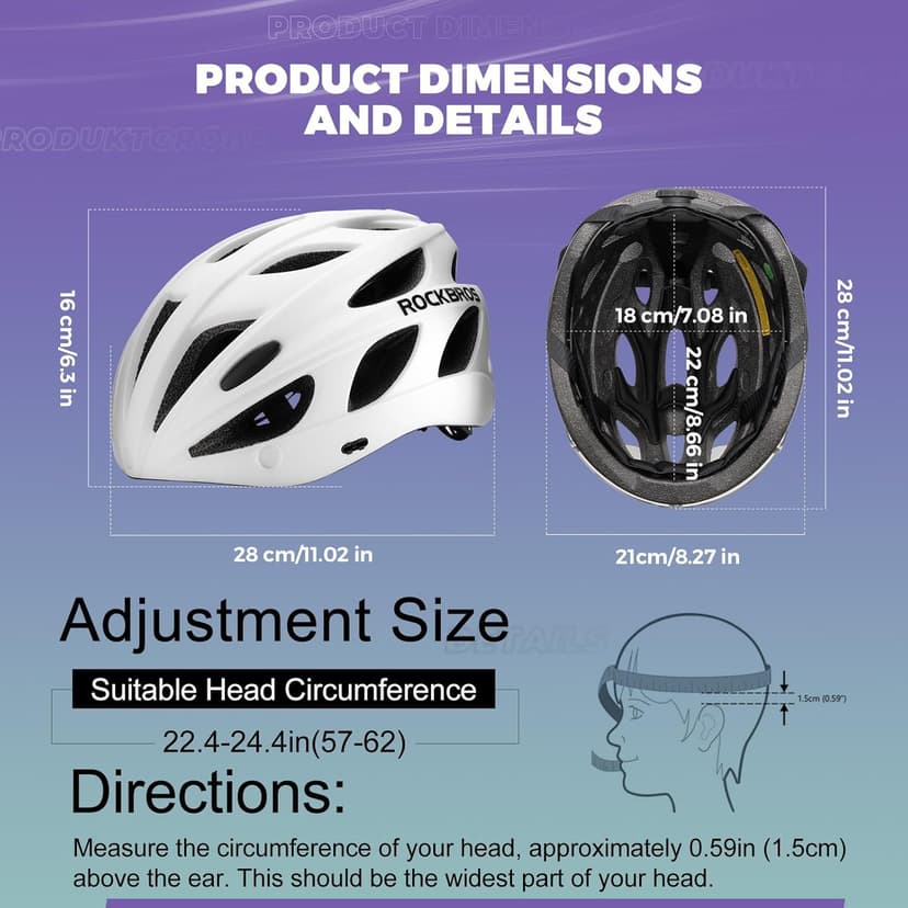 ROCKBROS Bike Helmet for Adult Men Women with Suggested Fit 58-65cm, Detachable Magnetic Goggles & Sun Visor, Lightweight with Adjustable Side and Chin Strap, Suitable for Myopia Glasses