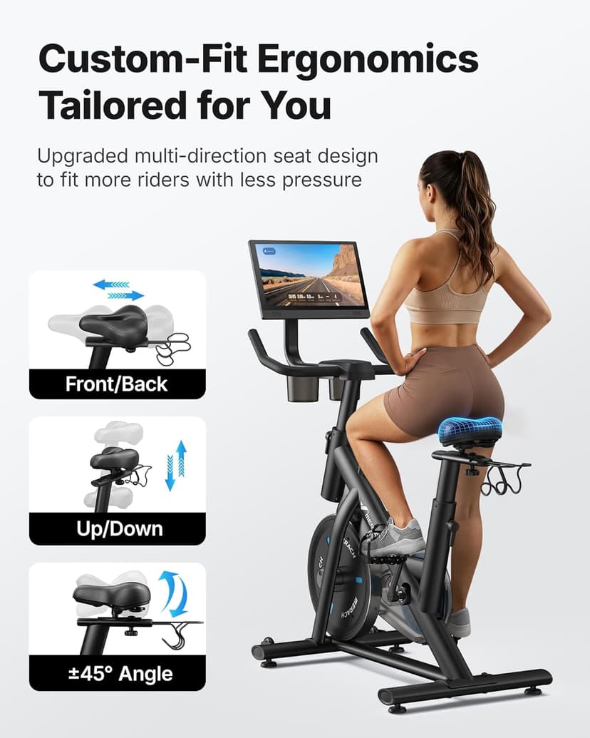 MERACH Exercise Bike, Brake Pad Stationary Bike with Exclusive App, Low Noise Indoor Cycling Bike with 300lbs Weight Capacity, Tablet Mount and Fitness Courses for Weight Loss