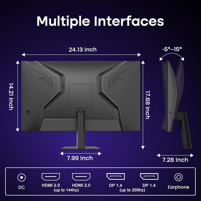 Amzfast 27 Inch 200Hz WQHD (2560 x 1440) Fast IPS Gaming Monitor, Built-in Speakers, 1ms G-SYNC Compatible, HDR400, 132% sRGB, 96% DCI-P3, VESA 100x100, HDMI 2.0 x 2 & DP 1.4 x 2, AMZG27F5Q