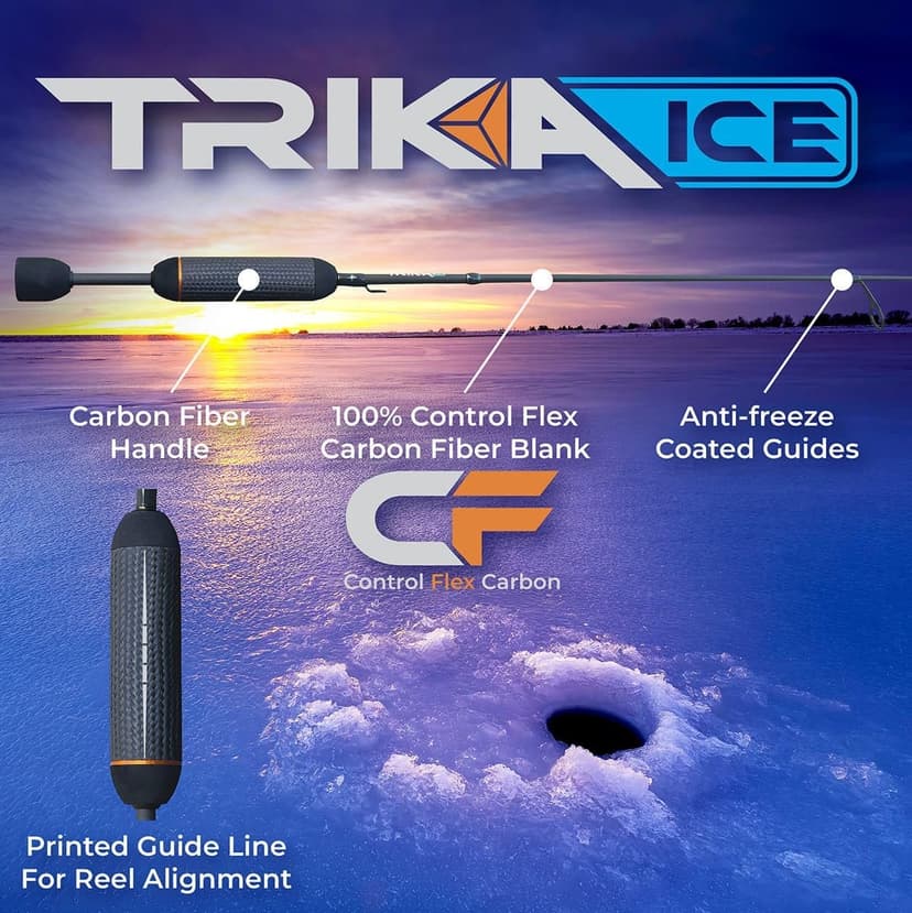 TRIKA Ultralight Ice Fishing Rod, Sensitive Carbon Ice Fishing Pole for Trout, Walleye, Perch, Panfish Bluegill, Crappie, Bass - 28”/32”/36”/40”