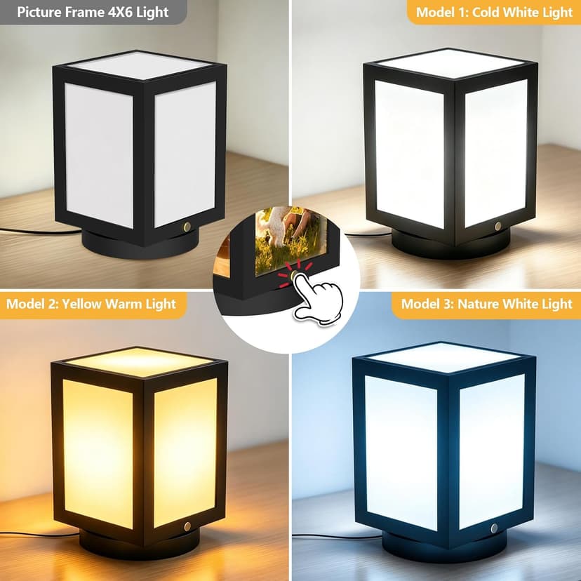 Mixoo 4x6 Picture Frame Light, Vintage Rotating Photo Frame Tabletop Lamp, Touch Desk Lamp for Bedroom Bedside, Table lamps for Office Family Retirement Anniversary Birthday Gifts (Wooden Black) B0FN7D9BXX