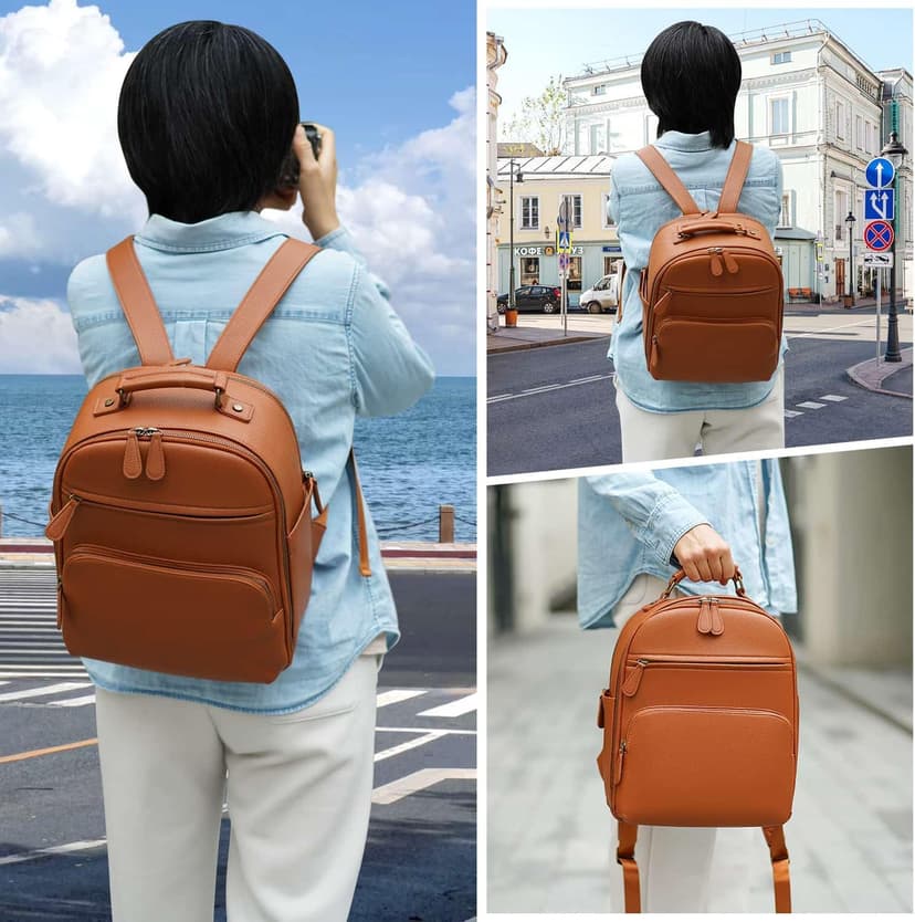 Divvia Small Camera Backpack, Classic PU Leather for DSLR, Professional Camera Bag for Photographers with 11 Inch Pad/Tablet Compartment, 10L Brown