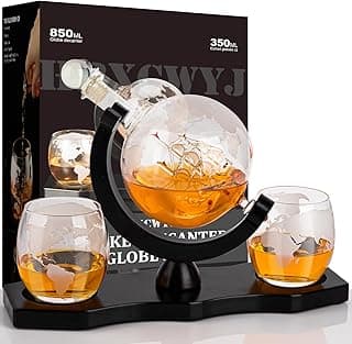 Gifts for Men Dad Husband,Whiskey Decanter Globe Set with 2 Glasses & Walnut Tray-Great Gift Idea for Whisky,Bourbon,or Scotch lovers,Must-Have Holiday Stocking Fillers