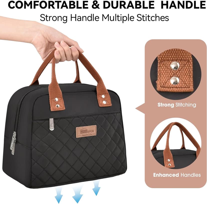 HOMESPON Insulated Lunch Bag for Women Men Adults Lunch Tote with Front Pocket Lunch Box Container Cooler Bag for Work Picnic (Black)