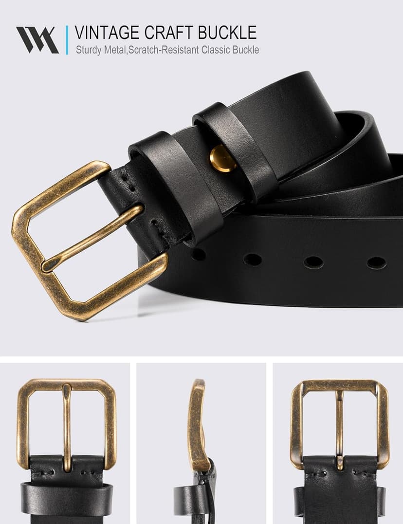 WOLFANT Thicken Full Grain Heavy Duty Casual Work Belts for Men,100% Italian Real Solid Leather