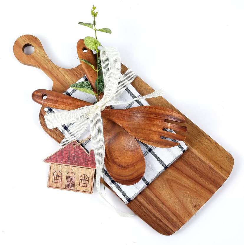 The Perfect Housewarming Gift! Wooden Cutting Boards Set with Utensils & Napkin - Charcuterie, Cheese, Serving Tray for New Home, Kitchen Decor B0GFL2Y7QD