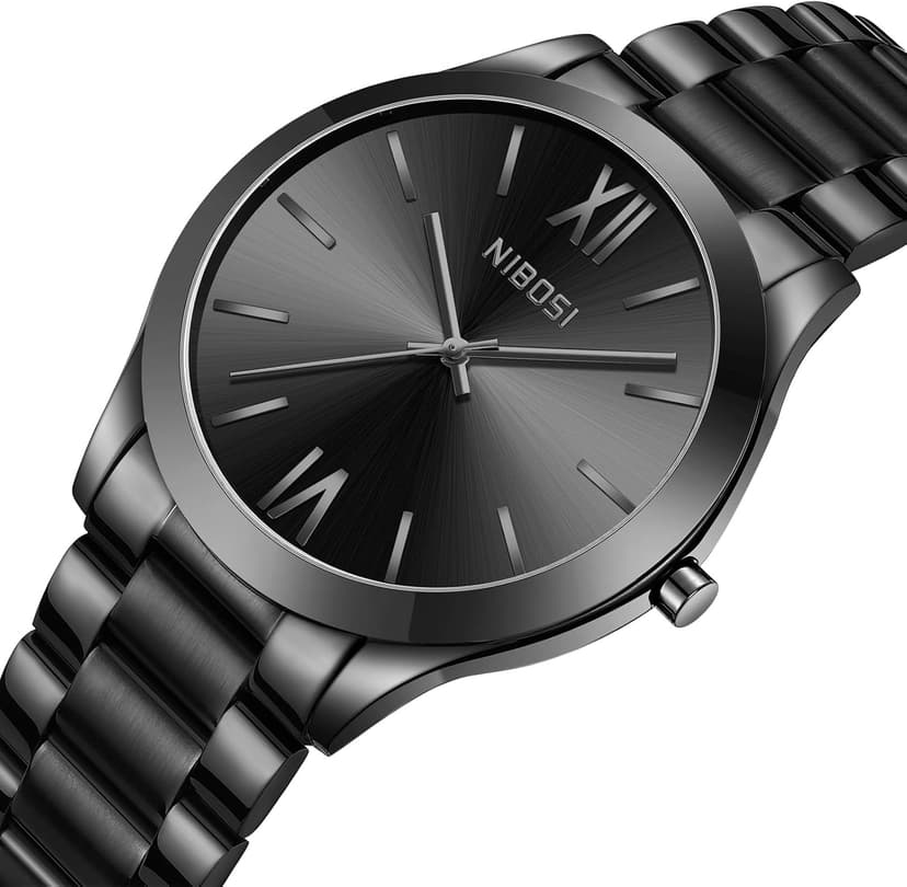 NIBOSI Men Watches Analog Quartz Stainless Steel Black Watches for Men Waterproof Business Classic Watch Fashion Minimalist Ultra Thin Wrist Watch for Work and Casual Wear