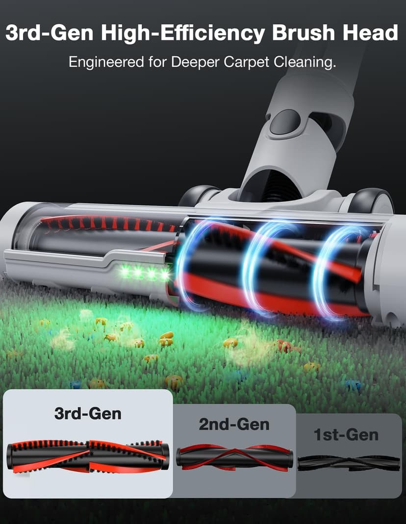 Maircle Cordless Stick Vacuum Cleaner for Home, Lightweight Rechargeable Vacuum with 55min Runtime, Powerful Suction, Green LED Headlight, 9-in-1 Pet Hair Carpet & Hardwood Floor Cleaner