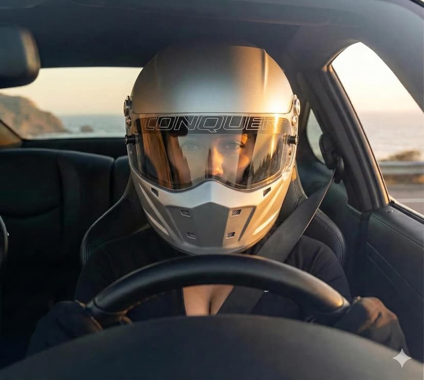 Conquer Snell SA2025 Approved Full Face Auto Racing Race Car Helmet - Adult | Men | Women | - Black / White / Silver