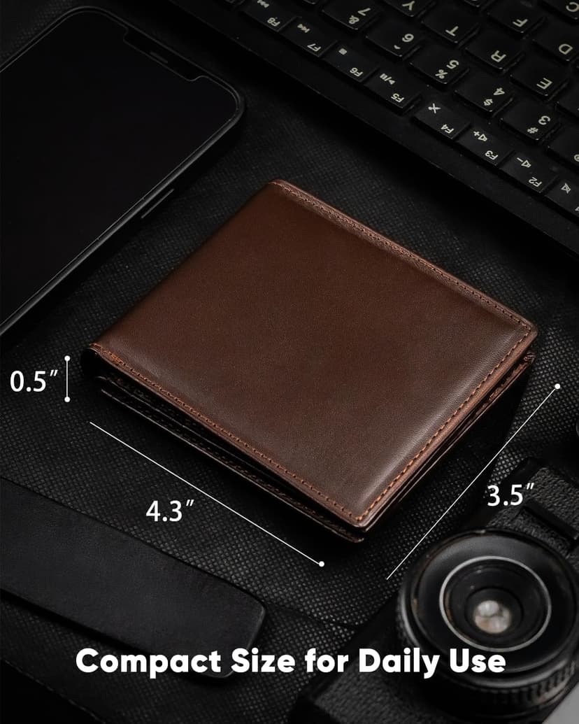Serovi Genuine Leather Wallet for Men Bifold RFID Blocking Wallets with 12 Card Slots, 2ID Window & 2 Cash Pocket - Includes Gift Box (Coffee Brown)