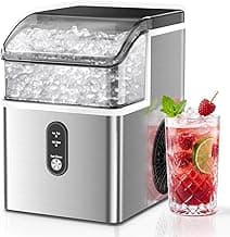 Antarctic Star Nugget Ice Maker Countertop, 35lbs/24H Ice Machine, Soft Chewable Sonic Ice, Self-Cleaning, Fast Ice Ready in 8 Minutes, Compact Design with Handle, Stainless Steel Silver