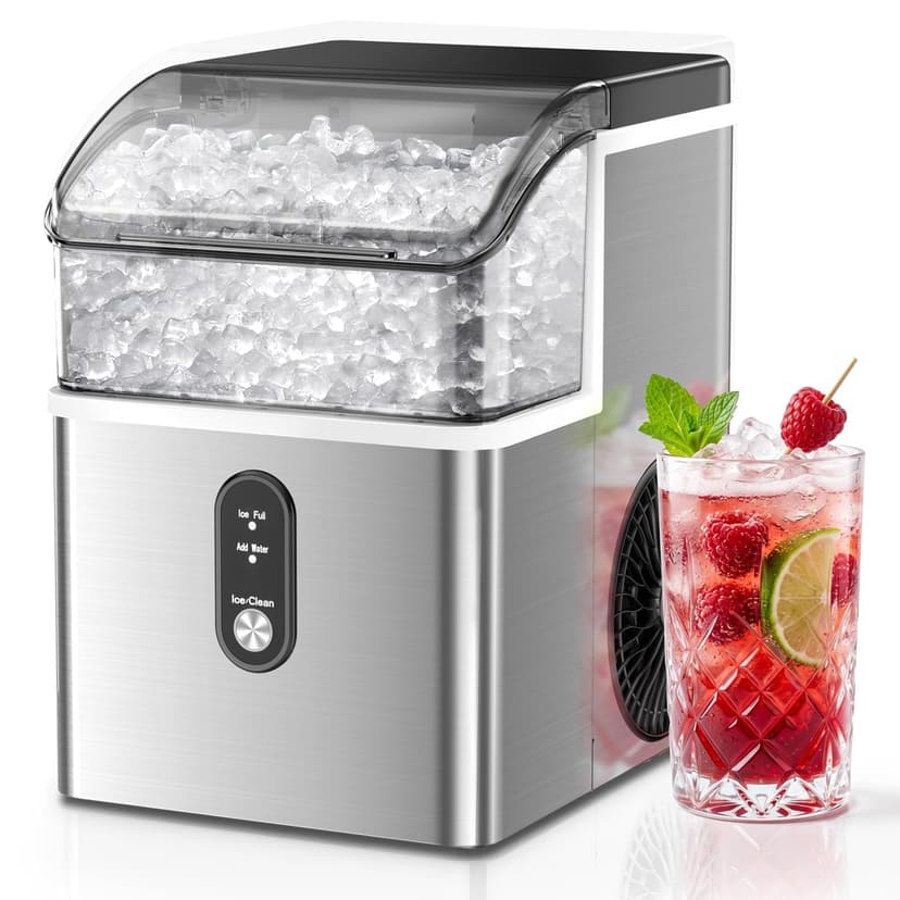 Antarctic Star Nugget Ice Maker Countertop, 35lbs/24H Ice Machine, Soft Chewable Sonic Ice, Self-Cleaning, Fast Ice Ready in 8 Minutes, Compact Design with Handle, Stainless Steel Silver