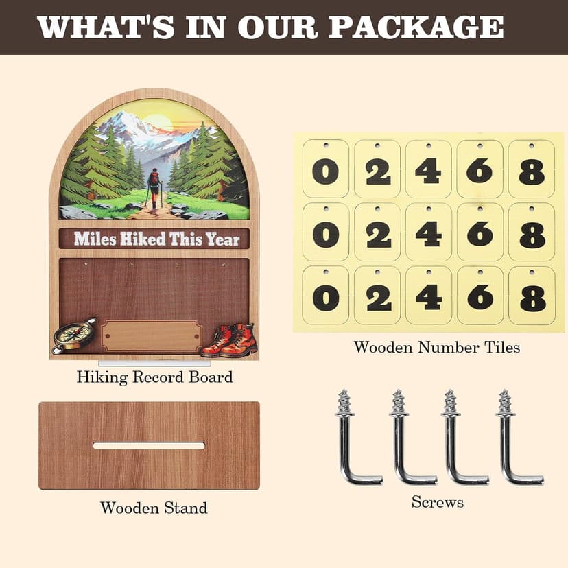Wooden Mile Hike This Year Counter Rustic Cabin Decor Hiking Gifts for Women Men Hiking Accessories for Walking Enthusiasts Miles Hiked This Year Hiking Tracker Sign B0H394LD43