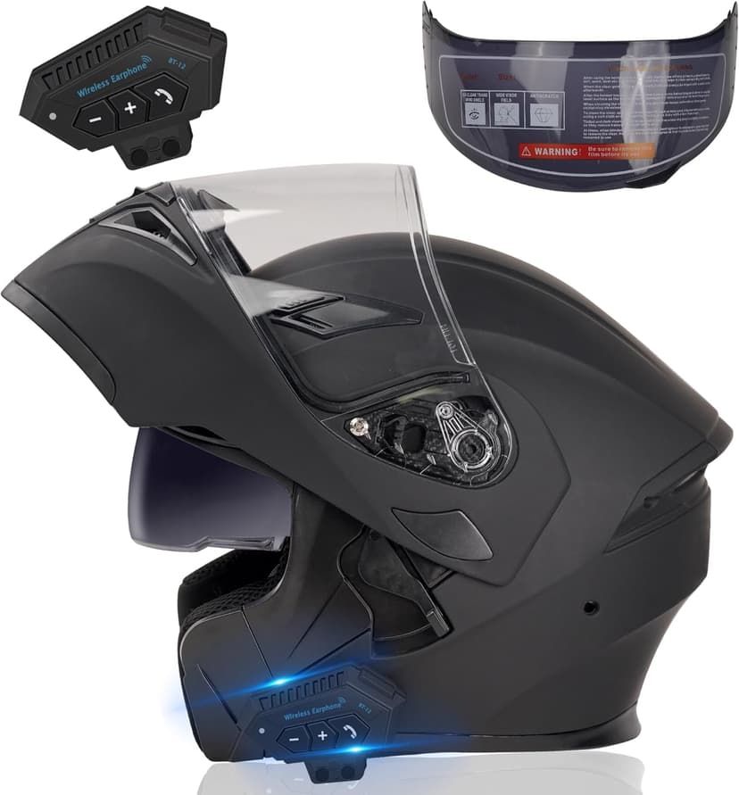 Bluetooth Motorcycle Helmet,Modular Motorcycle Helmet with Bluetooth,DOT Approved Dual Visor Full Face Flip up Bluetooth Integrated Motorcycle Helmets for Adults Men Women