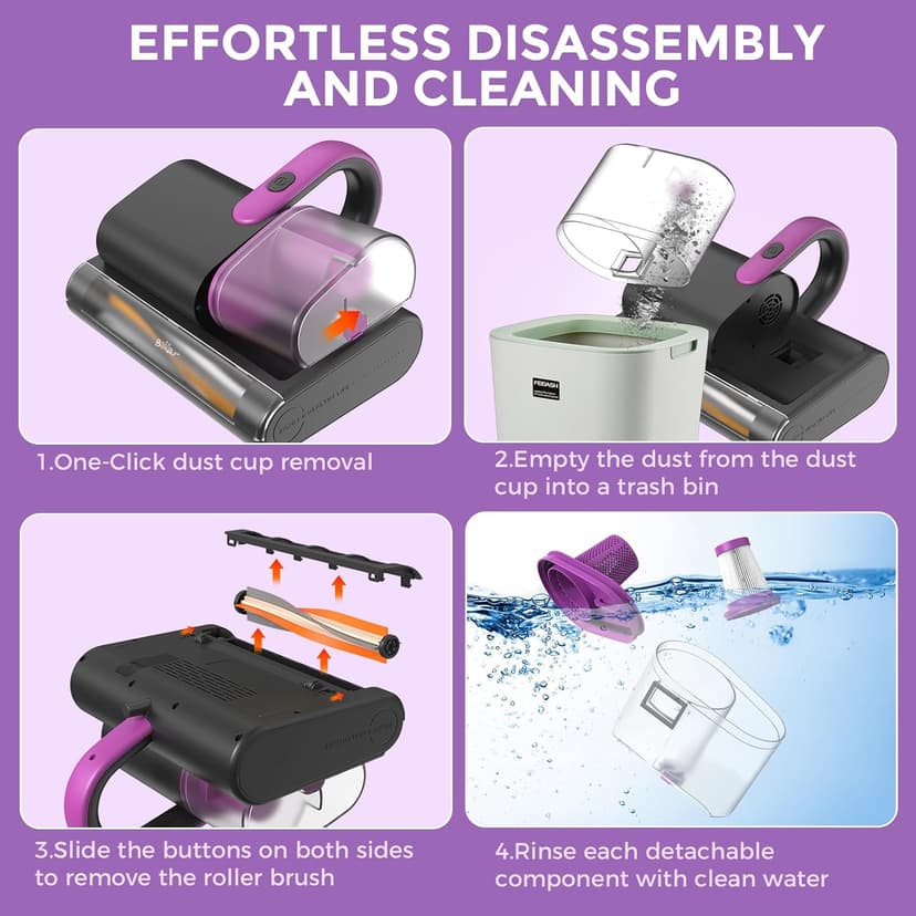 Bear Mattress Vacuum Cleaner, Bed Vacuum Cleaner with 253.7nm UV-C Light, 140°F Heat, HEPA Filter, 15Kpa Strong Suction Versatile Handheld Vacuums for Bed, Sofa, Couch, Dust & Pet Hair(Corded)