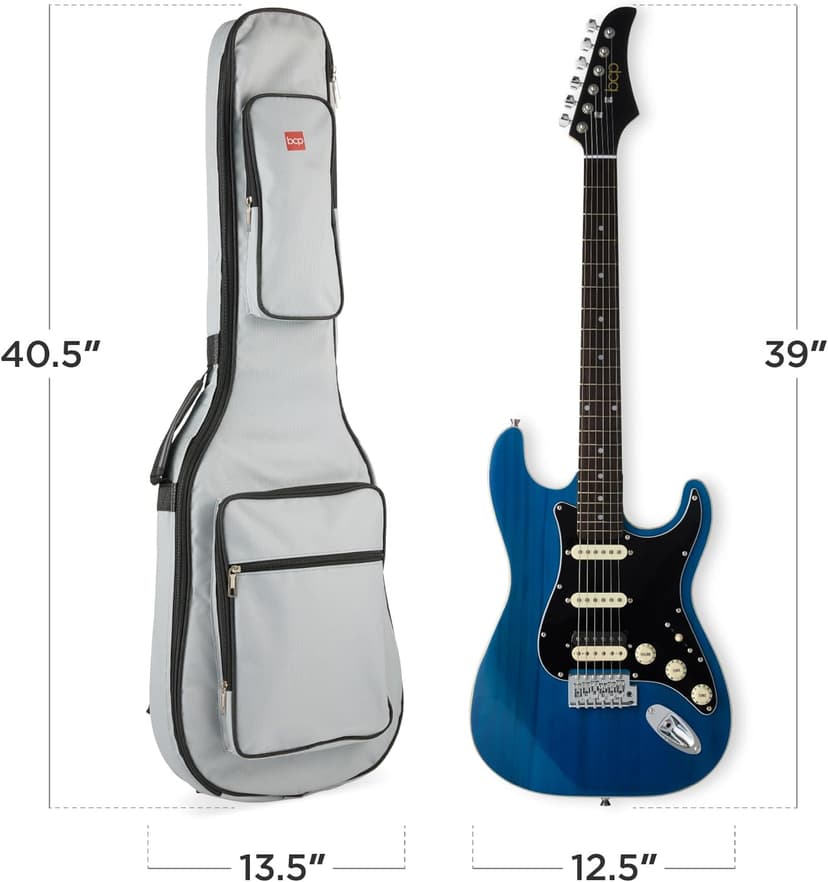 Best Choice Products Beginner HSS Electric Guitar Kit w/Headphone Amp, Padded Gig-Bag, Headphones, Guitar Strap - Midnight Blue/Black