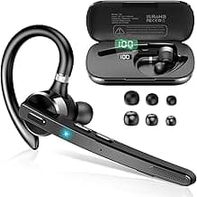 Thunelec Bluetooth Headset, Wireless Bluetooth 5.3 Earpiece, 90Hrs Hands Free Headset with APTX HD Audio & Mute Button, Dual Noise Cancelling Mics, Single-Ear Headphone for Trucker/Business/Office/Gym