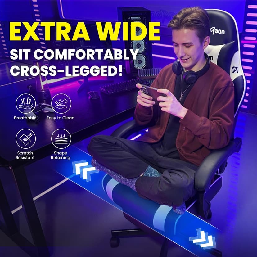 Gaming Chair for Adults Gamer Game - Ergonomic Gaming Chair with Footstool, Headrest, and Lumbar Support Height Adjustable Leather Game Chair’s 200 KG Load Bearing Capacity White