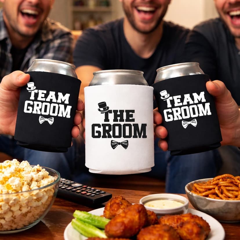 The Groom And Team Groom Can Coolie Holder Bachelor Party Decorations Bachelor Party Favors Bachelor Party Accessories Wedding Favors Gift For Groom Groomsmans Proposal Gifts Black White B08CHMD5PM