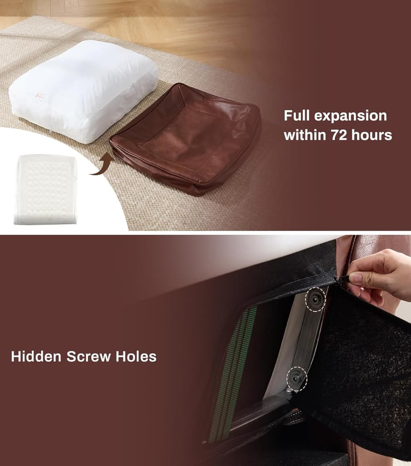 Kingfun Mid-Century Modern Couch, Faux Leather Sofa, 3 Seater Couch for Living Room with Rolled arms & Nailhead Trim, Dark Coffee