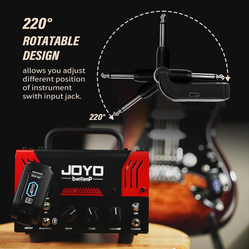 JOYO 5.8GHz Wireless Guitar System Wireless Guitar Transmitter Receiver Rechargeable Audio with 4 Signal Channels for Electric Guitar Bass 20M (JW-02S)