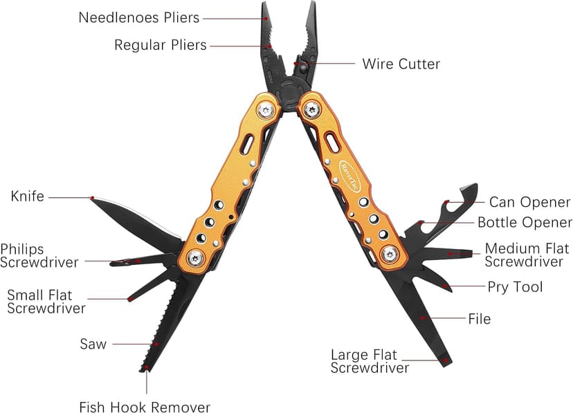 Gifts for Dad Husband Boyfriend Gifts for Him Unique Birthday Gifts for Men RoverTac 14 in 1 Multitool Pocket Knife Pliers Screwdrivers Saw Bottle Opener Perfect for Camping Survival Hiking Repairs B07Z8YGC12