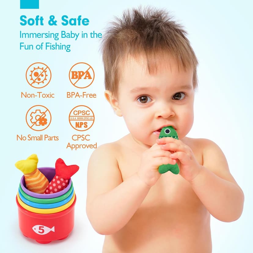 hahaland Montessori Toys for 1 Year Old - 10 in 1 Cloth Toddler Fishing Game with Stacking Cups, Baby Toy 12-18 Months One Year Old Boy Birthday Gift, Toddler Toys for 1 2 Year Old Boy Girl Gifts