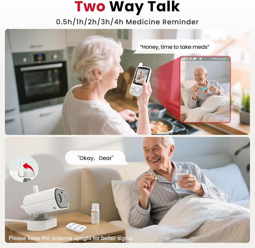 CallToU 2-Way Talk Baby Monitors for Elderly with Call Button Room Monitors for Elderly Monitor with Camera and Audio Night Vision Video Monitor for Elderly Seniors Dementia Patients No WiFi