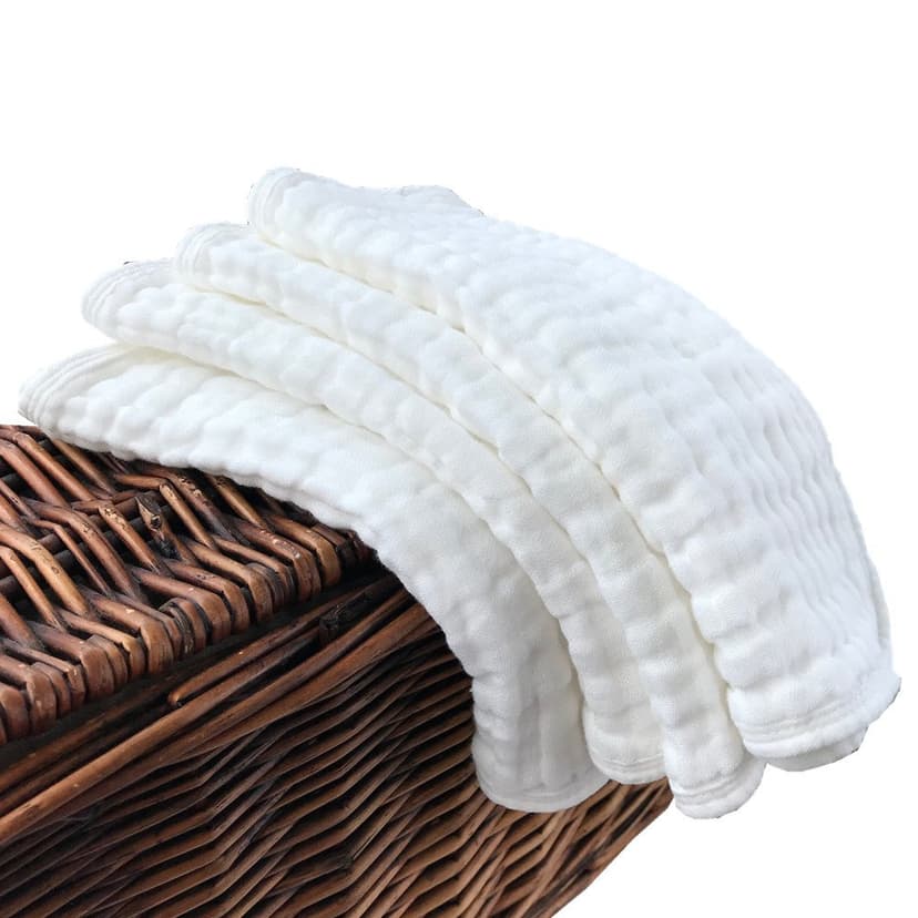 Synrroe Burp Cloths Large, Muslin Burp Cloths for Baby, Extra Absorbent and Soft, 6 Layers 20 by 10 Inches 100% Cotton (White Large 4 Pack)