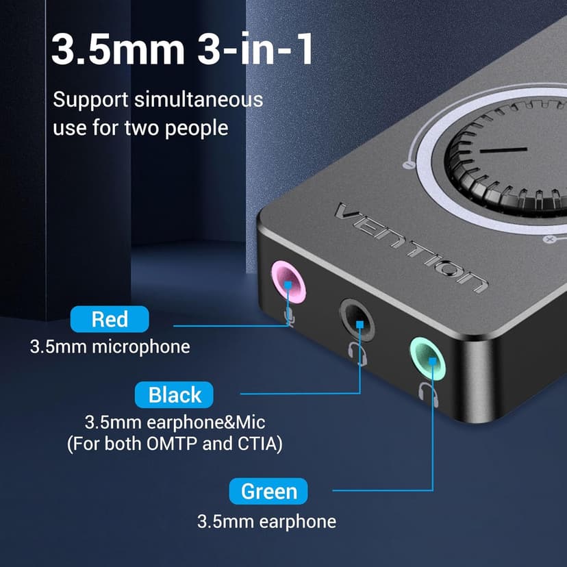VENTION USB Sound Card, External Stereo Sound Card with Volume Control, USB to 3.5mm Jack Audio Adapter for Windows, Mac, PC, Laptop, Desktop, Headset, Switch and More
