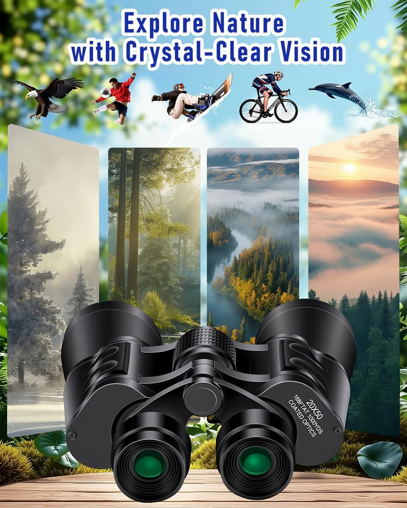 20x50 High Powered Binoculars for Adults, Clear Durable Binoculars for Bird Watching Sightseeing Wildlife Watching Travel Hunting Football Games Stargazing with Carrying Case & Strap