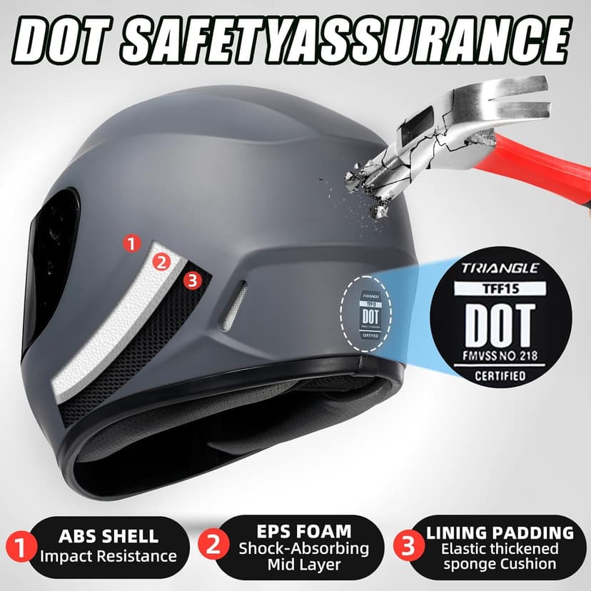 TRIANGLE Full Face Motorcycle Helmet DOT Approved, Street Bike Racing Helmet for Men Women with Tinted & Clear Visors & Carrying Bag