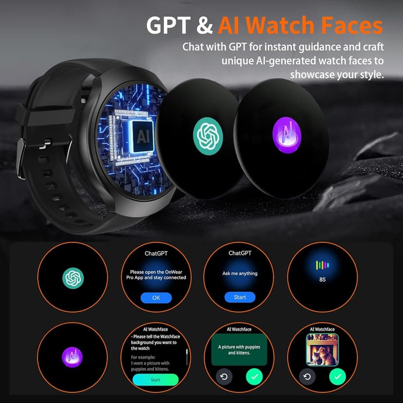 GPS Smart Watch for Men With AI (Answer/Make Call), 1.43" Micro-Spherical AMOLED Smartwatch for Android and iPhone, 150+ Sport Mode Fitness Tracker with HR, SpO2, Sleep Monitor, 5ATM Waterproof