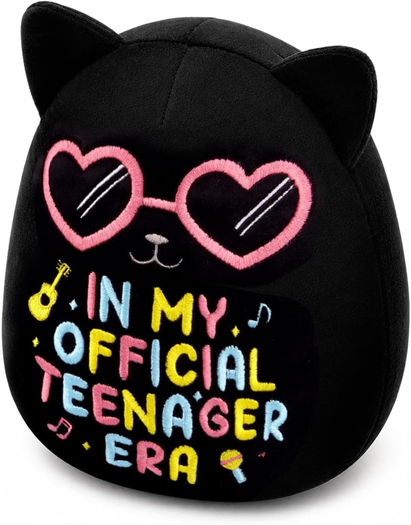 In My Official Teenager Era Gifts, 8" Soft Cute Plushie for Teens Birthday Party Decor 13 Year Old Girl Gifts, Black Cat Birthday Stuffed Animal B0GYX9123J