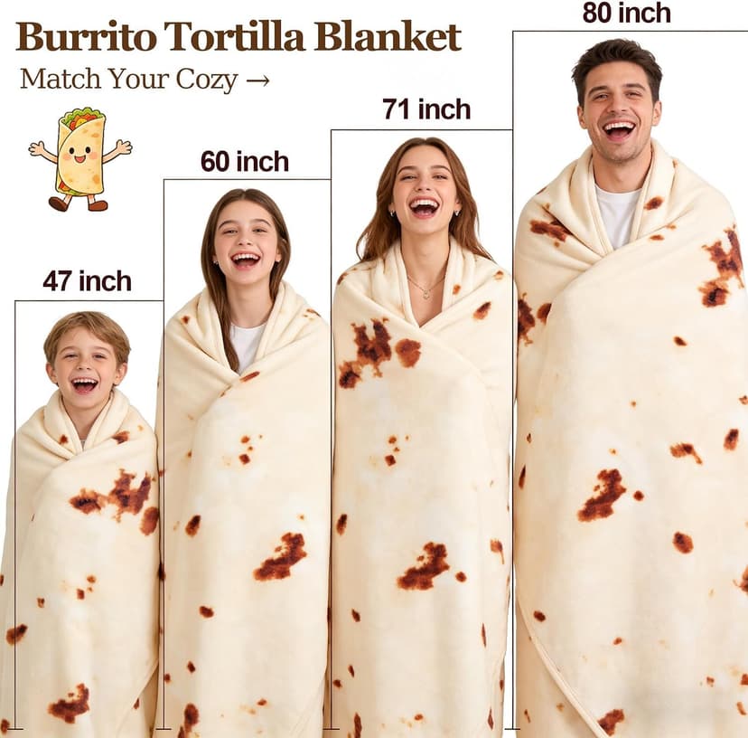 SeaRoomy Burritos Tortilla Blanket, Realistic Food Wrap Blanket Double Sided, Novelty Funny Tortilla Round Giant Soft Blankets (Beige, 47 inches)