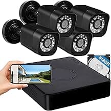 4CH 1080P Wired Security Camera System, AIWIXEN CCTV DVR with 512GB Hard Drive, 4 x Home Surveillance IP68 Waterproof Security Cameras with Human Vehicle Detection, Remote Access, 24-7 Recording