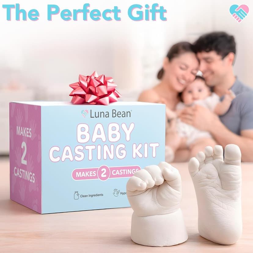 The original baby casting kit - captures newborn hand & foot forever. Non-toxic, safe, easy - perfect new mom gift Luna Bean Baby Casting Kit - Hand & Foot Keepsake Mold, 2pc, New Mom Gift B0DPLBNZNG