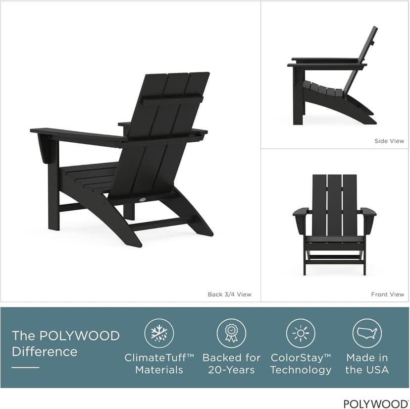 Polywood Modern Adirondack Chair – All-Weather Outdoor Lawn Adirondack Chairs – HDPE, Fade-Resistant & Durable Outdoor Furniture – For Patio, Deck & Fire Pit Chairs – Black