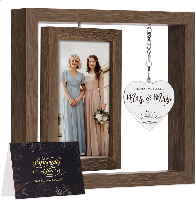 Mrs and Mrs 2026 Brown Picture Frame, Mrs & Mrs Wedding Gifts, Newlywed Engagement Present Lesbian Couple Bridal Shower Gifts, LGBT Gift Ideas