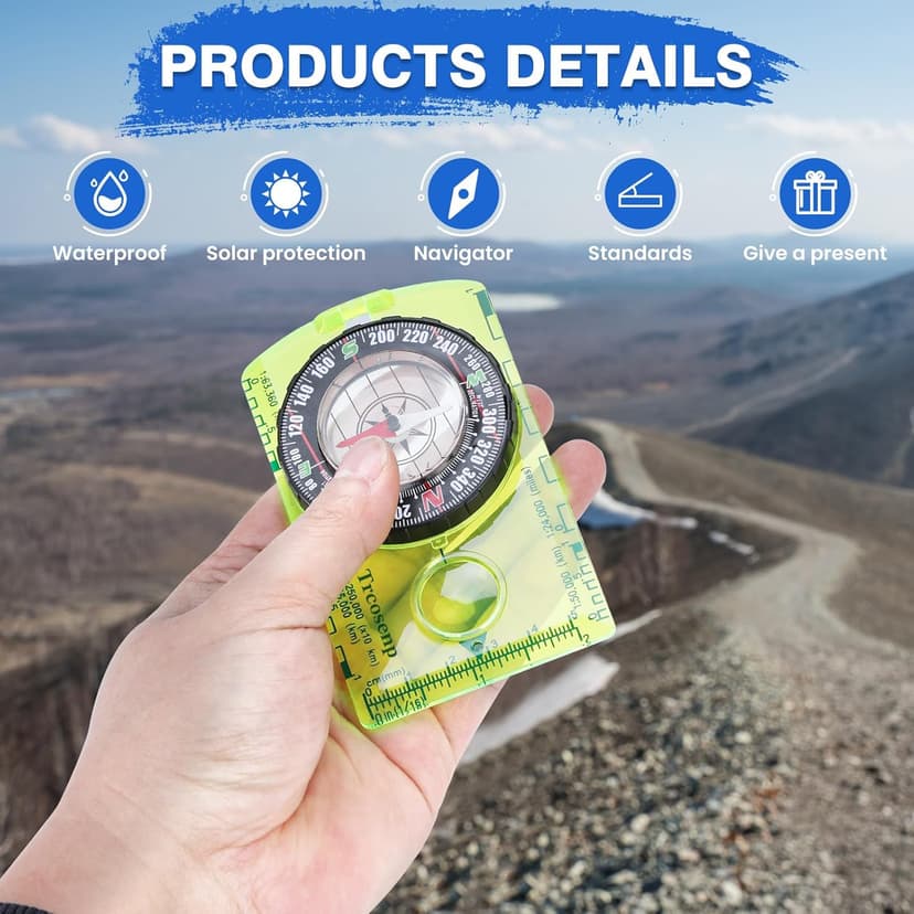 Multifunctional Waterproof Orienteering Compass Mini Portable Survival Compass for Map Reading, Hiking, Camping, Backpacking, Perfect Outdoor Scout Gifts for Kids, Orange